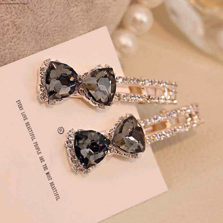 Korean version of Crystal clip hairpin headdress female rhinestone bangs duck clip side clip bow hairpin clip wholesale