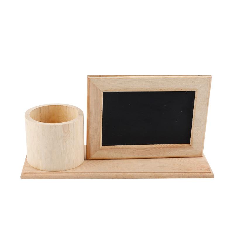 Wooden Small Blackboard Pen Holder Desktop Decoration Ornaments Gift Bar Card Color Pen Storage Wooden Blackboard Message Board