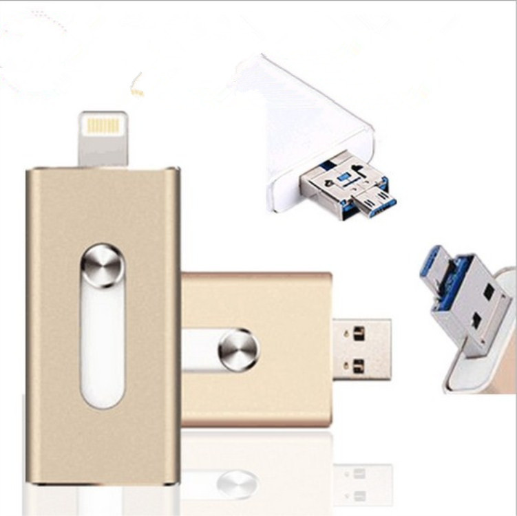 For iPhone Apple mobile phone USB flash drive Android high-speed computer metal three-in-one USB flash drive gift customization wholesale
