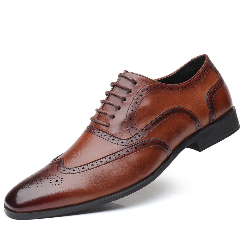 New Large Size Men's Retro Business Dress Fashion Leather Shoes British Casual Single-layer Shoes Brock Trendy Shoes Men's Single-layer Shoes