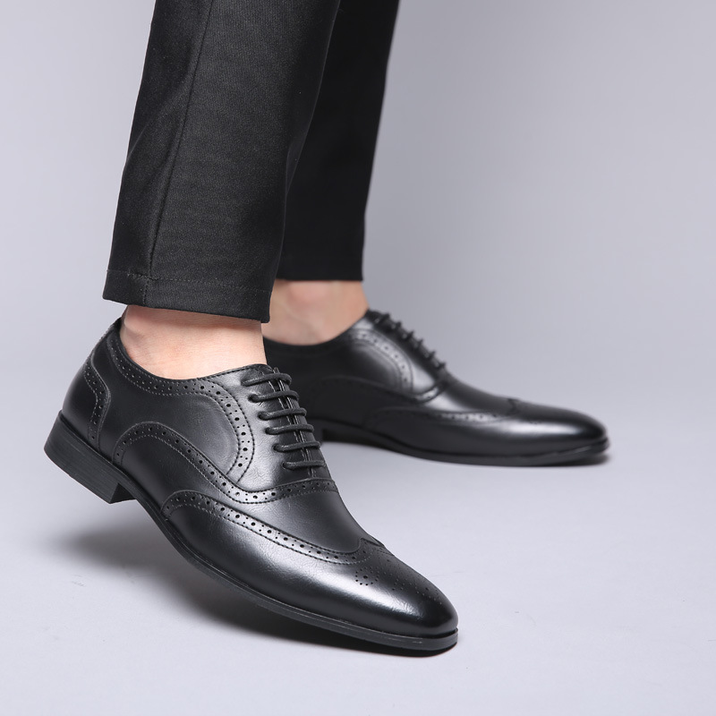 New Large Size Men's Retro Business Dress Fashion Leather Shoes British Casual Single-layer Shoes Brock Trendy Shoes Men's Single-layer Shoes