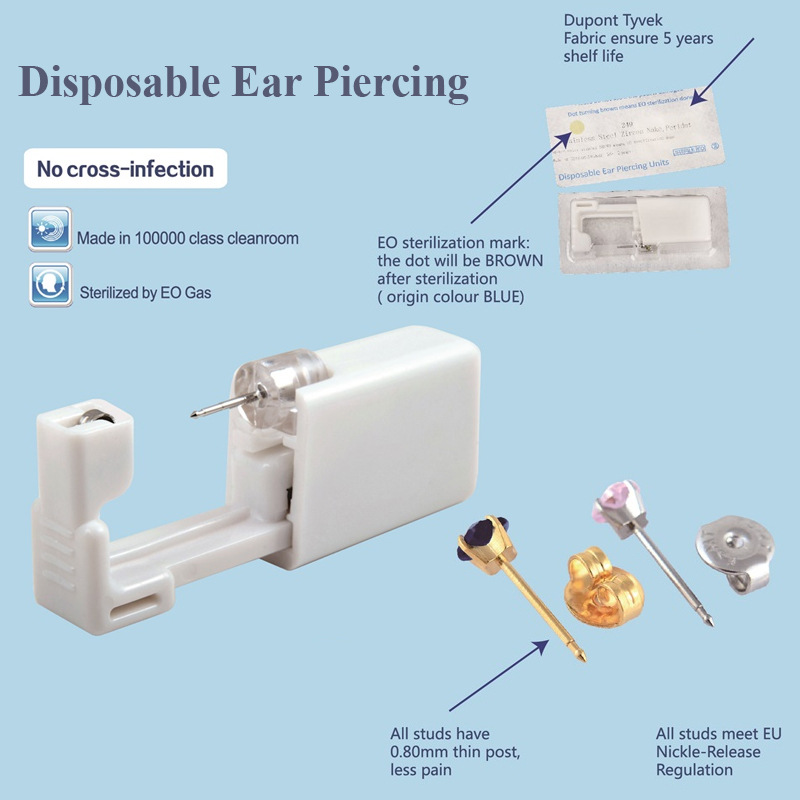 Second Generation disposable low pain ear piercing device ear piercing gun ear piercing tool ear nail gun 316L stainless steel ear studs