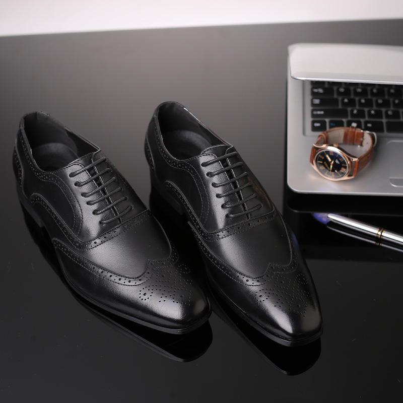 New Large Size Men's Retro Business Dress Fashion Leather Shoes British Casual Single-layer Shoes Brock Trendy Shoes Men's Single-layer Shoes