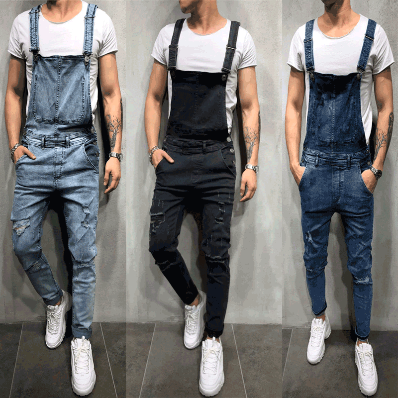 AliExpress men's denim suspenders pants men's foreign trade jeans new pants Korean style jumpsuit trendy