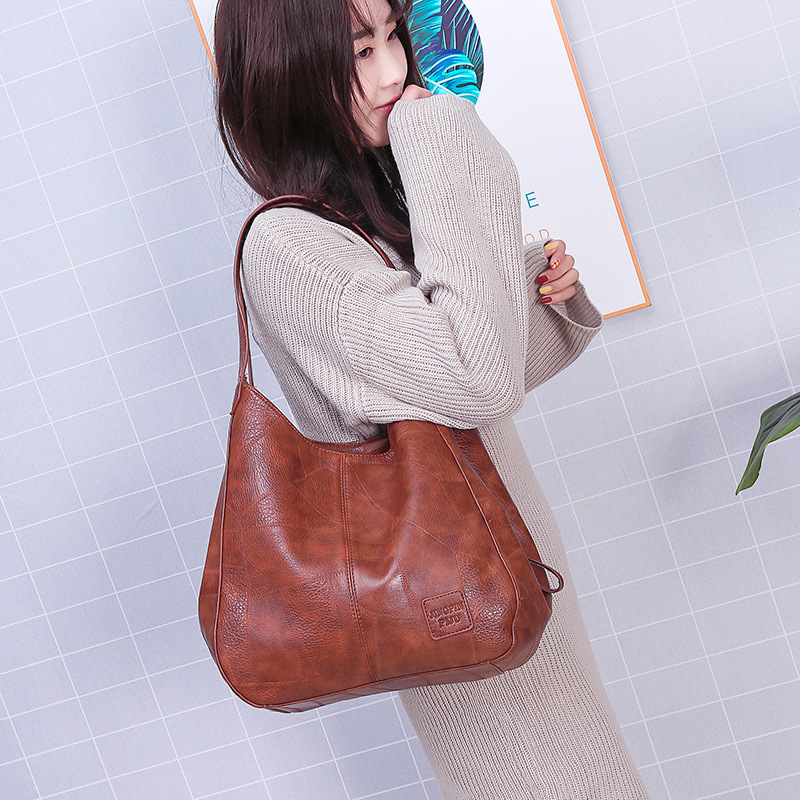 Cross-border Women's Bag 2022 European and American Retro Soft Leather Shoulder Bag Women's All-match Shoulder Bag Simple Portable Tote Bag