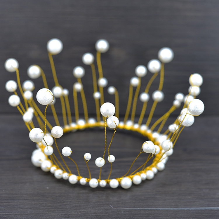 New bridal crown headdress beaded cake Crown Pearl Crown wedding dress jewelry wholesale