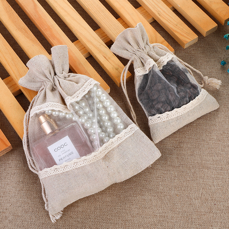 Canvas Bag Printed White Linen Cotton Bag Drawstring Lace Bundle Pocket Cigarette Candy Gift Bag Solid Color Gauze Bag