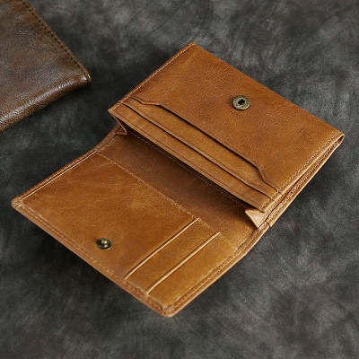 European and American short leather card holder rfid Multi-card position oil wax leather card holder for men and women vintage cowhide card holder