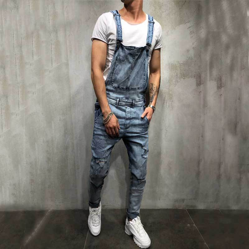 AliExpress men's denim suspenders pants men's foreign trade jeans new pants Korean style jumpsuit trendy