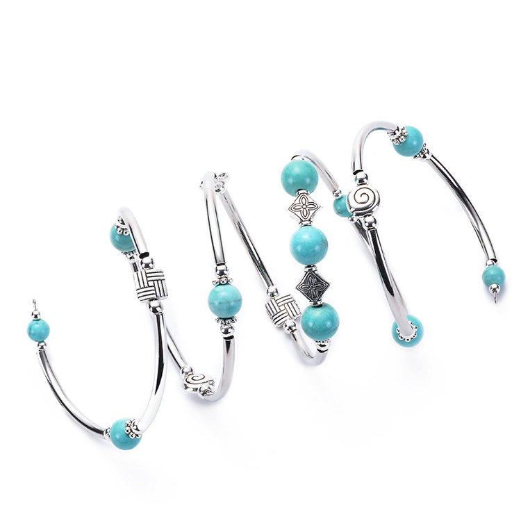 Amazon Hot Sale Natural Turquoise Winding Bracelet Volcanic Stone Bluegrain Multi-Layer Women's Natural Stone Bracelet