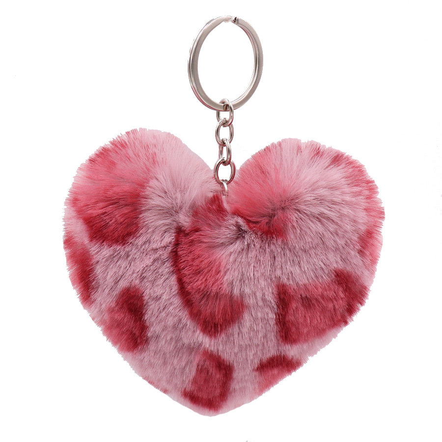 Fashion red love heart-shaped plush keychain couple imitation Rex rabbit fur ball bag pendant car pendant wholesale