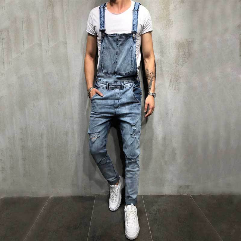 AliExpress men's denim suspenders pants men's foreign trade jeans new pants Korean style jumpsuit trendy