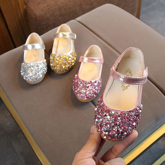 2020 Spring and Autumn New Children's Leather Shoes Girls' Princess Rhinestone Shoes Korean Style Children's Baby Dance Shoes Non-slip