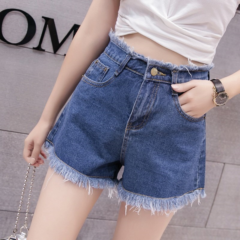Foreign trade AliExpress Denim shorts women's summer 2022 high waist New Elegant Lady outer wear frayed short shorts fashion