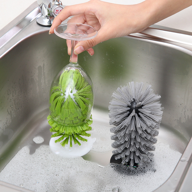 Glass Brush Kitchen Sink Suction Cup Cleaning Brush Creative Goblet Red Wine Glass Vertical Suction Cup Decontamination Brush