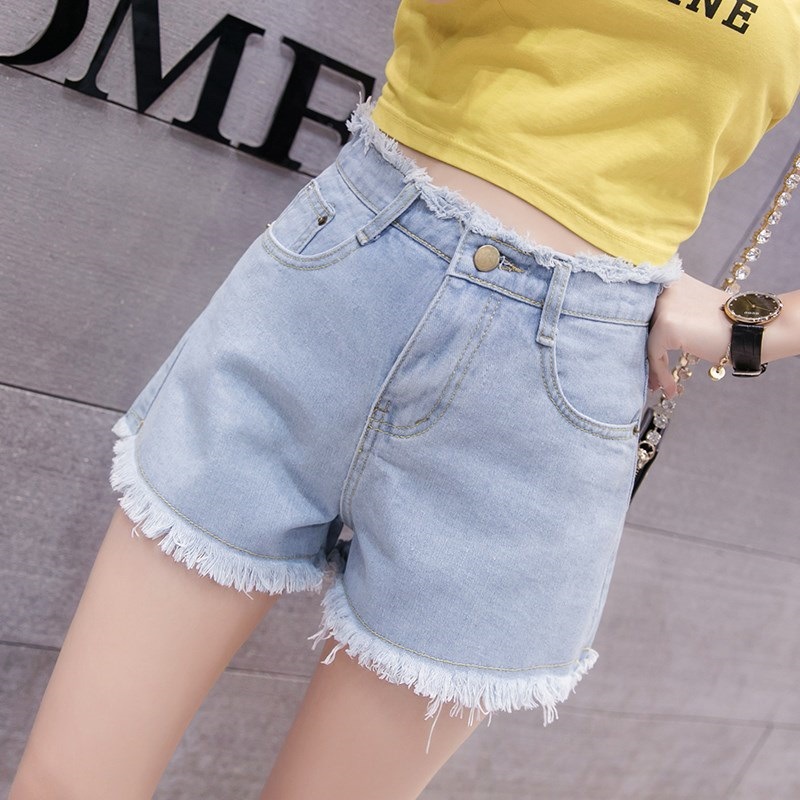 Foreign trade AliExpress Denim shorts women's summer 2022 high waist New Elegant Lady outer wear frayed short shorts fashion