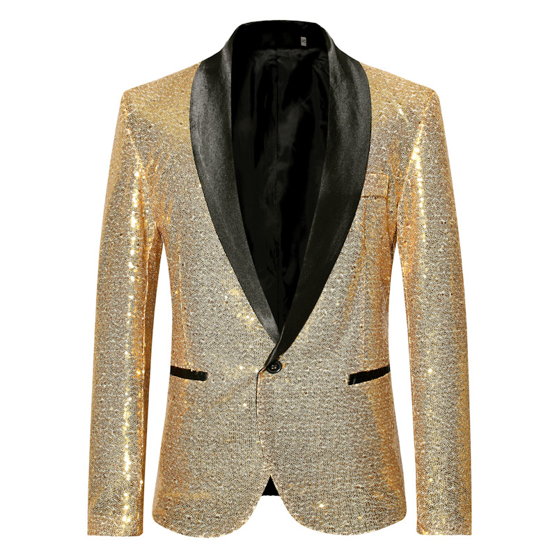 European and American Performance Dress Gold Sequin Suit Suit Nightclub Men's Host MC Studio Coat European Size ZT-X35