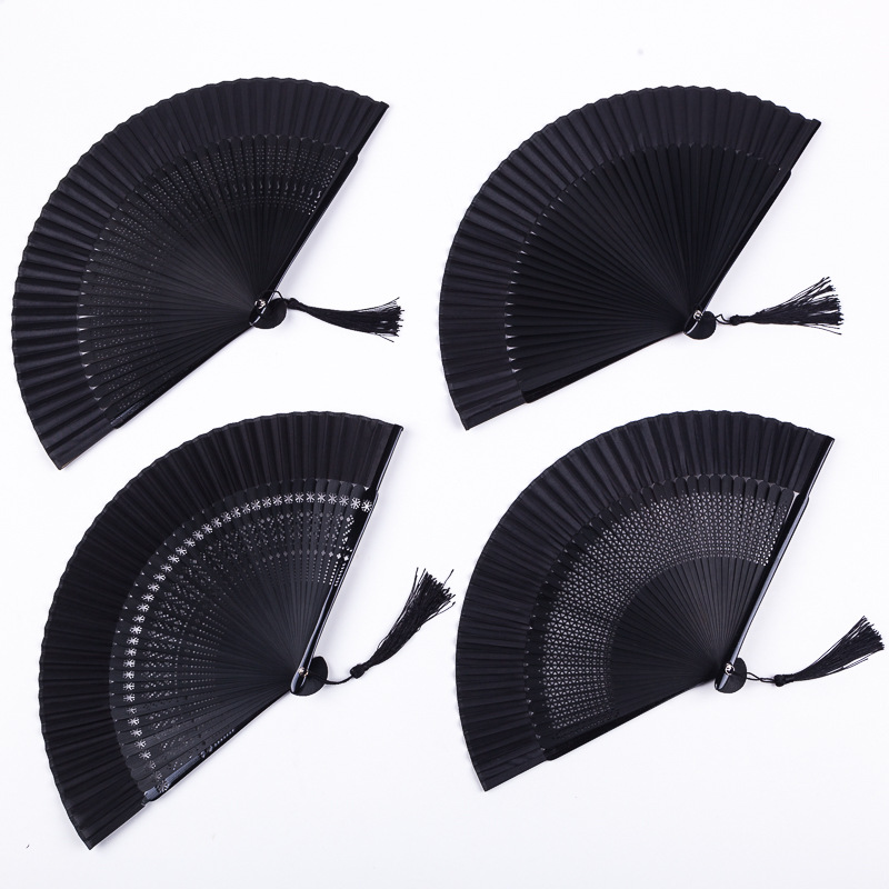 Paint all black fan folding fan Chinese style women's antique classical dance fan craft fan Amazon popular fan