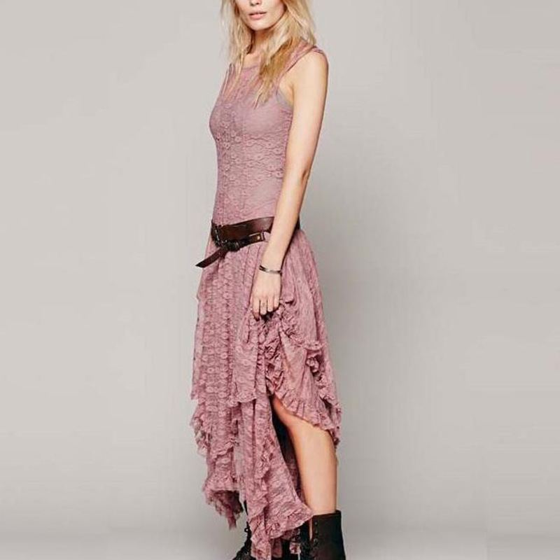 European Station Fashion Women's Explosions Irregular High and Low Lace Dress Sexy Long Dress