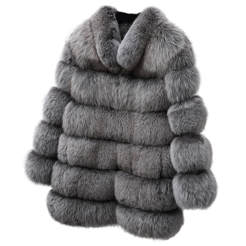 Fur Women's European and American fur women's coat mid-length stand collar artificial fur coat fox fur women's coat