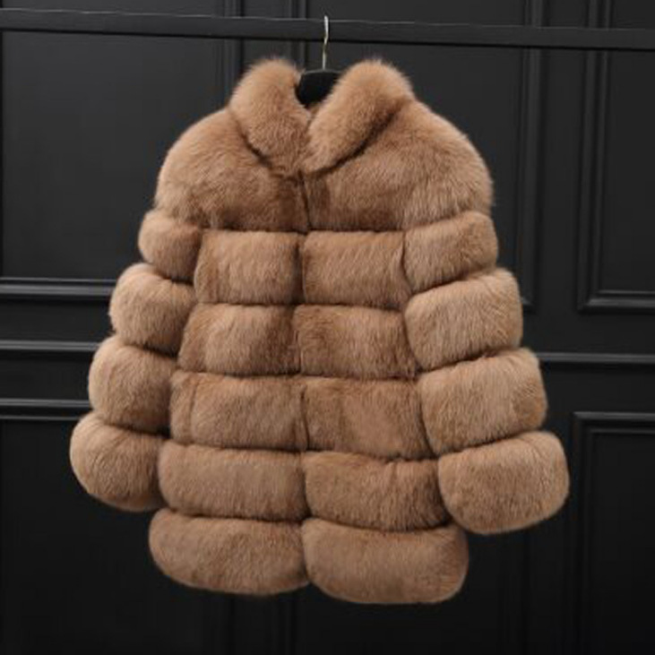 Fur Women's European and American fur women's coat mid-length stand collar artificial fur coat fox fur women's coat