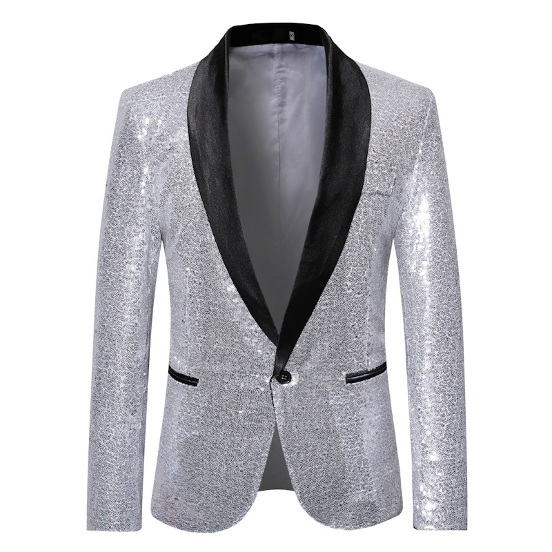 European and American Performance Dress Gold Sequin Suit Suit Nightclub Men's Host MC Studio Coat European Size ZT-X35