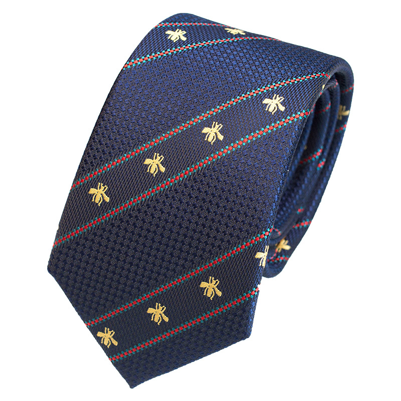 Navy Blue Black Stripe Distinctive Embroidery Colorblock Bee tie Men's Dress Business Men's tie