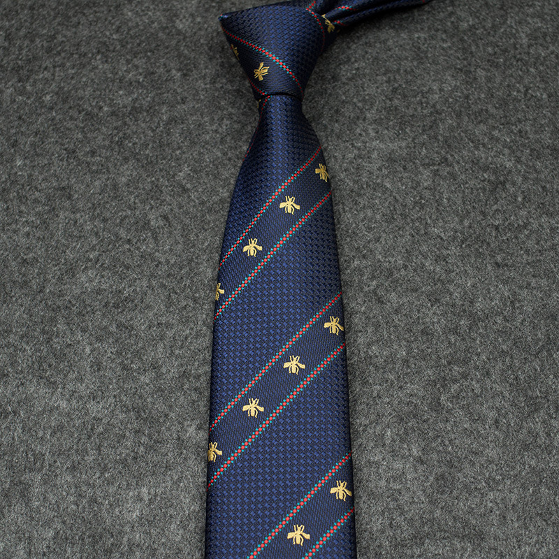 Navy Blue Black Stripe Distinctive Embroidery Colorblock Bee tie Men's Dress Business Men's tie