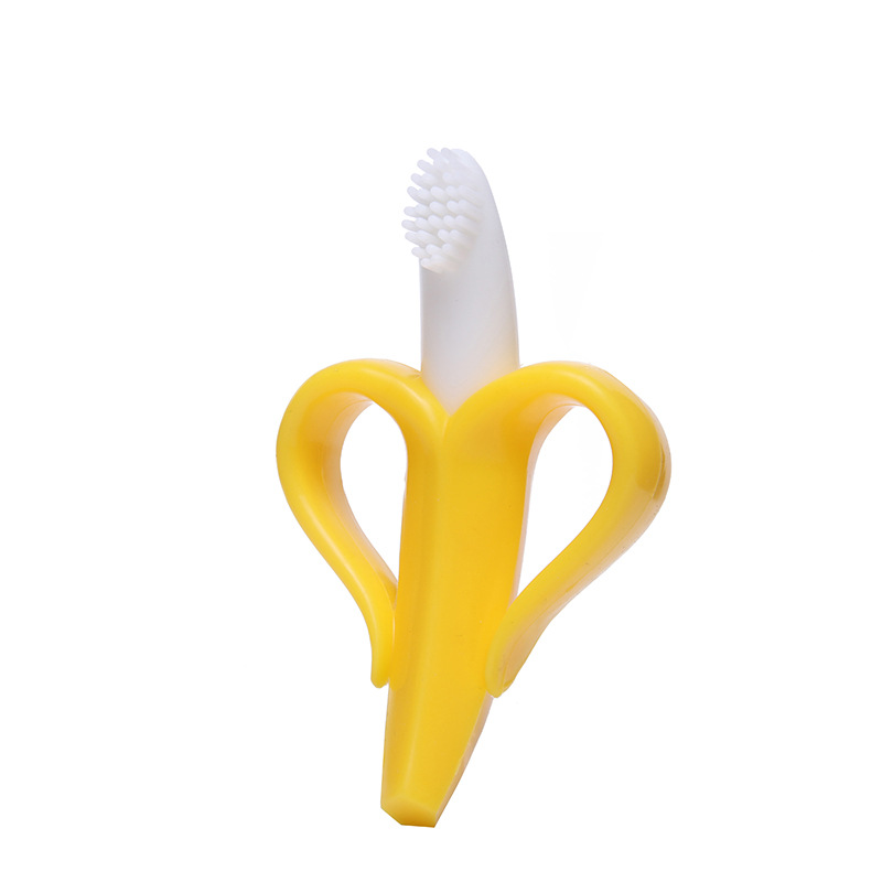 Early baby banana food grade teether baby banana toothbrush children banana silicone teether teether teether stick bite glue