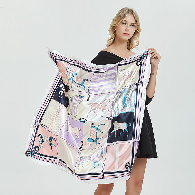 Large square 90cm ladies gift European and American scarves new scarf satin imitation silk printed shawl wholesale