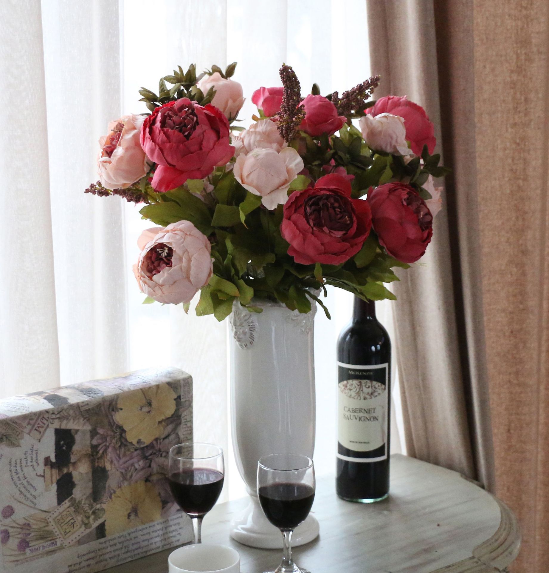 Artificial flower 13 European-style core-wrapped peony peony flower wedding living room home table decoration artificial flower fake flower