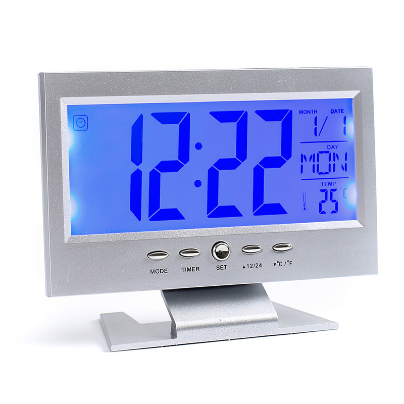Factory sales 8082 voice-controlled snooze backlight creative electronic clock thermometer student bedside alarm clock