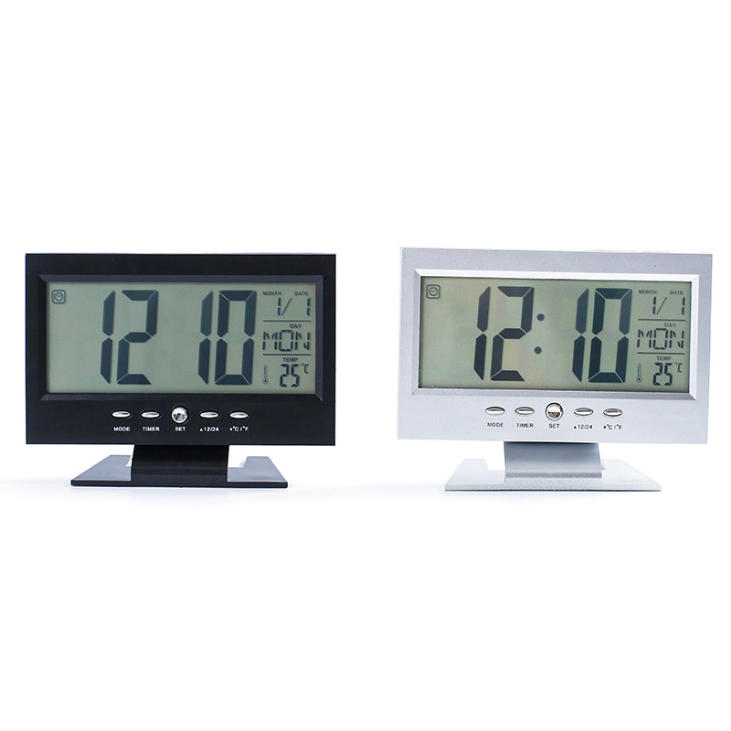 Factory sales 8082 voice-controlled snooze backlight creative electronic clock thermometer student bedside alarm clock