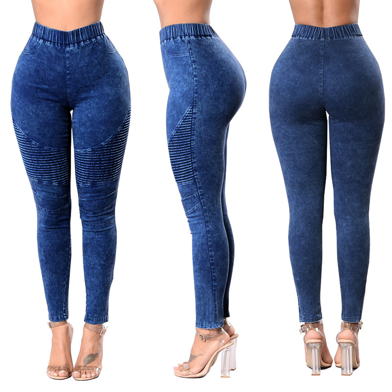 Jeans new manufacturers in stock European and American cross-border e-commerce wholesale high waist high elastic slim hip-lifting women's trousers