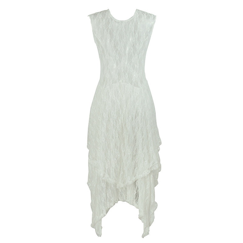 European Station Fashion Women's Explosions Irregular High and Low Lace Dress Sexy Long Dress