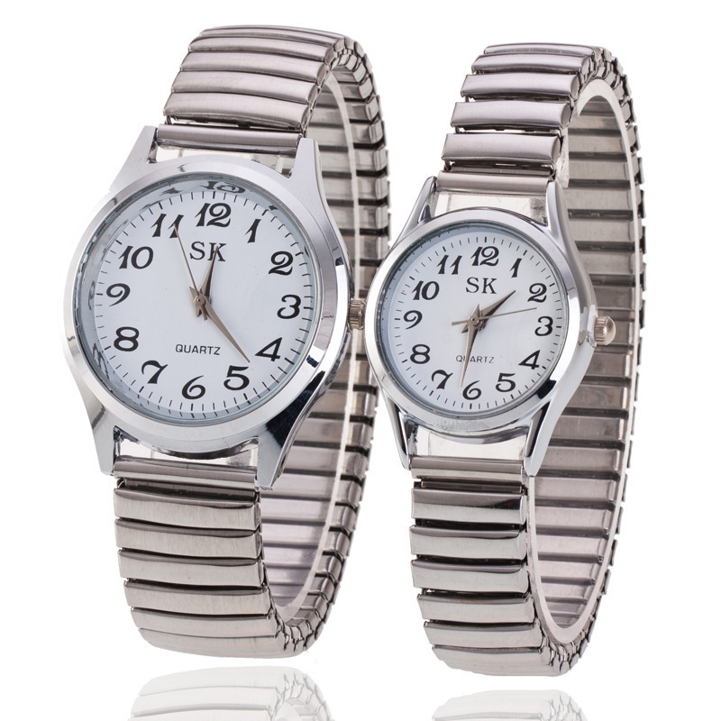 Middle-aged and elderly watch men's large digital plate Women's Watch steel belt spring elastic band old watch activity gift quartz watch men