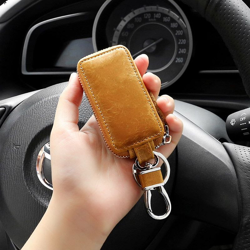 通用款汽车钥匙包真皮车钥匙保护皮套复古油蜡皮锁匙包外贸热销