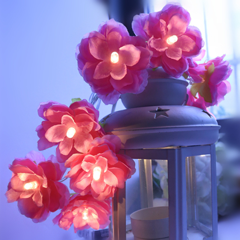 Cross-border hot sale LED pink mixed color cloth silk flower light string simulation fabric camellia flower string light usb wedding decoration