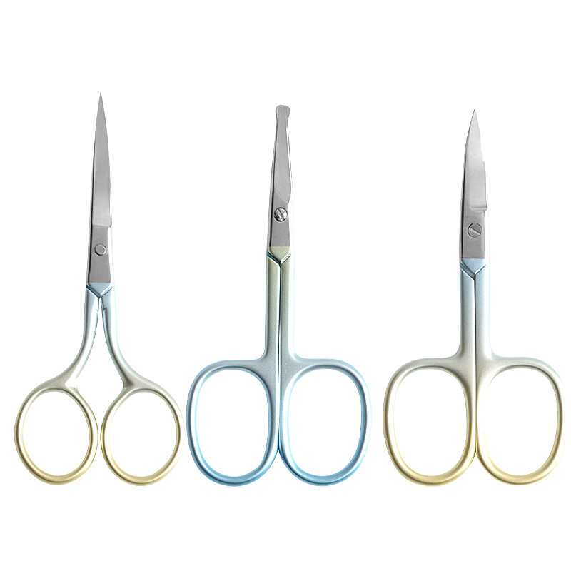 9.6CM gradient stainless steel eyebrow scissors nose hair scissors embroidery scissors home pointed practical small scissors color nano