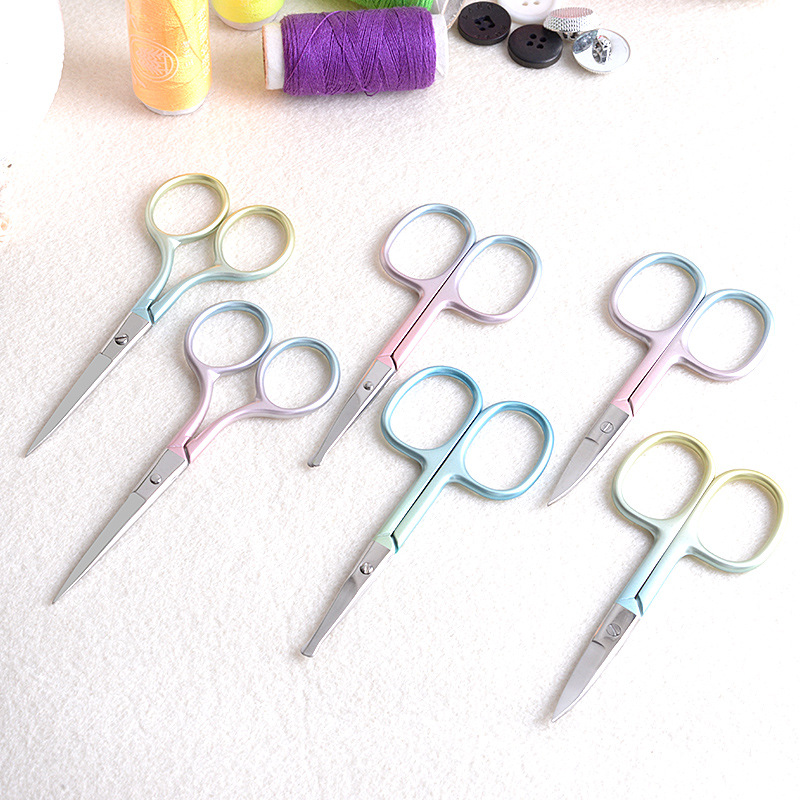 9.6CM gradient stainless steel eyebrow scissors nose hair scissors embroidery scissors home pointed practical small scissors color nano