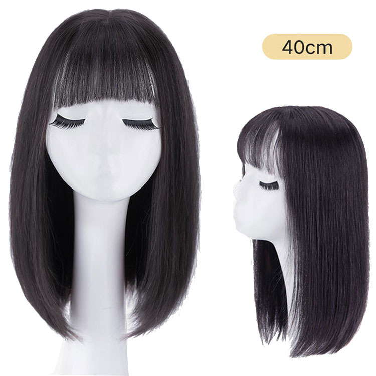 Wig women's short hair mid-length collarbone air bangs mid-length straight hair bobo head Net Red full head real human hair head cover