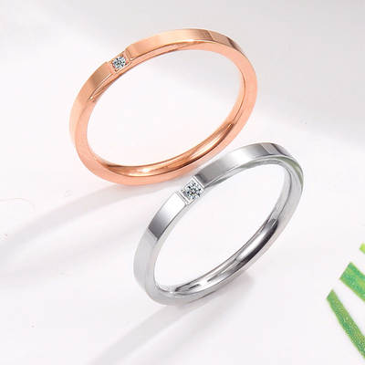 Japanese and Korean Style Extremely Fine One-grain Single Diamond Ring Rose Gold Micro Diamond Couple Ring Women's Titanium Steel Ring