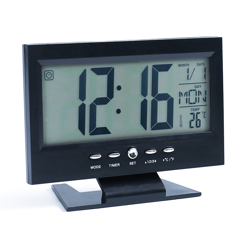 Factory sales 8082 voice-controlled snooze backlight creative electronic clock thermometer student bedside alarm clock