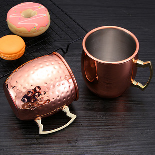 Cross-border Hot Selling Stainless Steel Beer Mug Coffee Mug Moscow Mule Mug Copper Plated Hammer Point Mug Curling Mug