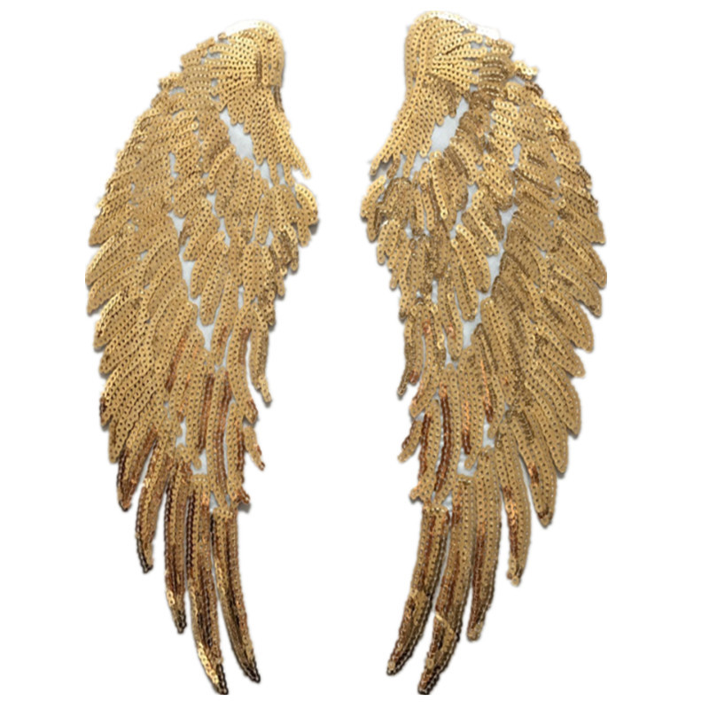 Sequin Angel Wings Embroidered Cloth Patch Applique Adhesive Gold and Silver Black Clothes Decoration Accessories Handmade DIY