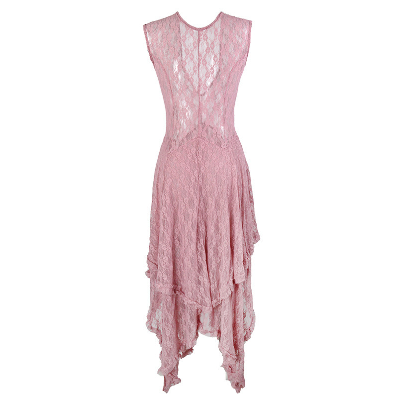 European Station Fashion Women's Explosions Irregular High and Low Lace Dress Sexy Long Dress