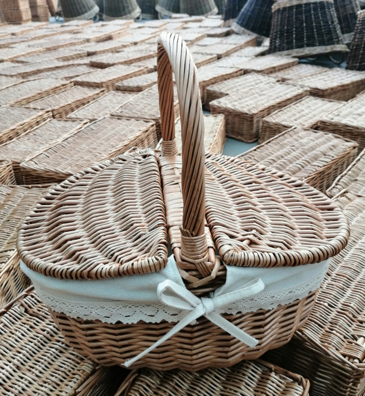 柳編みの竹編みの藤編みの手提げかごの蓋付きの大きいサイズの屋外のピクニックかごの買い物かごの野菜かごの摘み取りかごの収納かご|undefined