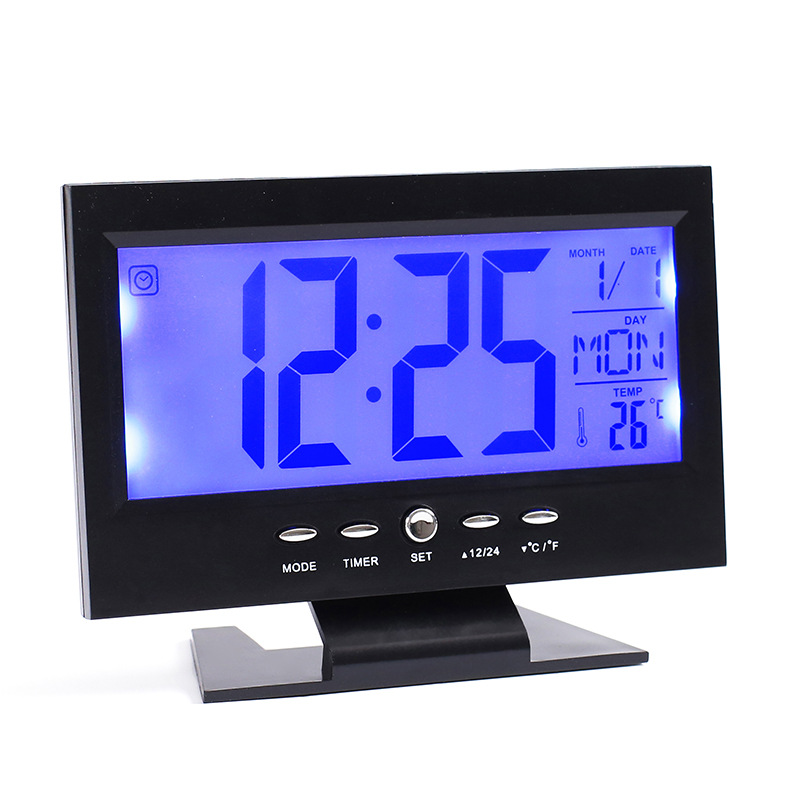 Factory sales 8082 voice-controlled snooze backlight creative electronic clock thermometer student bedside alarm clock