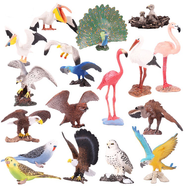 Animal Model Solid Simulation Toy Set Cognitive Bird Birds Eagle Parrot Peacock Flamingo Ornaments