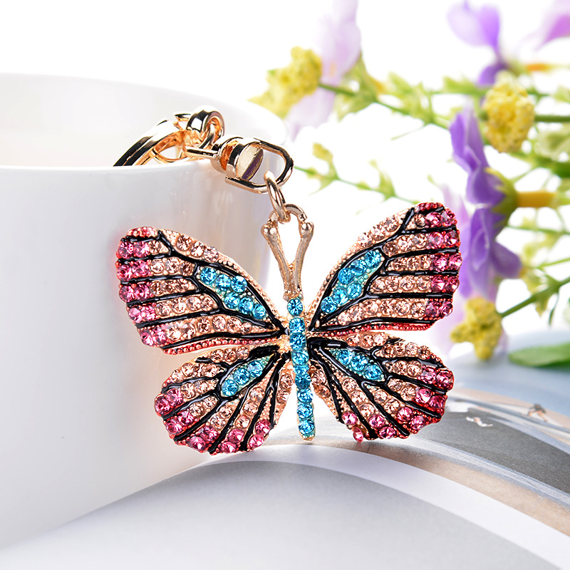Cross-border new key chain creative butterfly full diamond alloy key chain pendant fashion bag hanging accessories wholesale